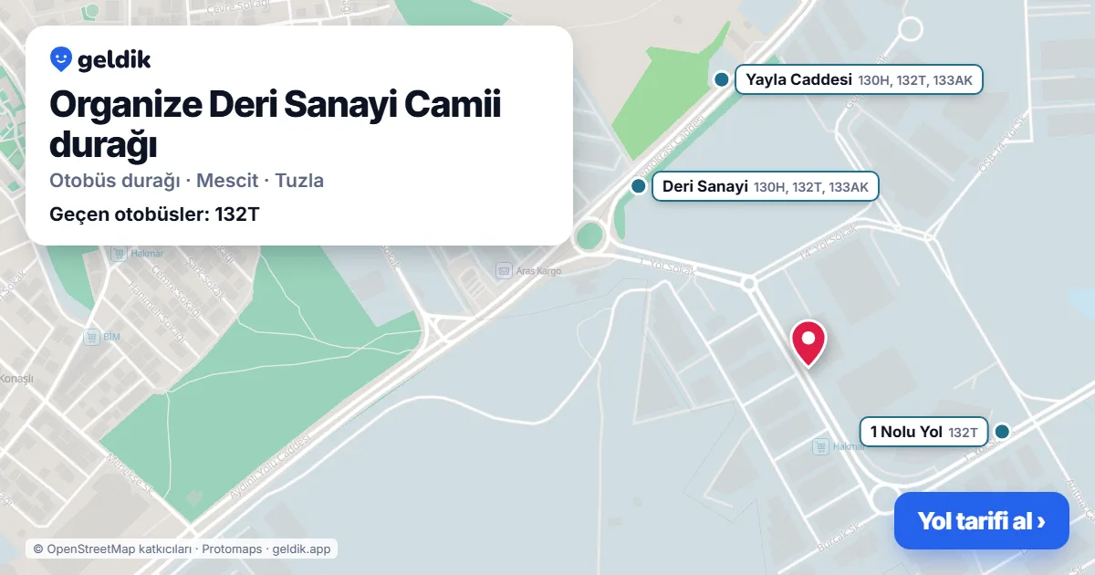Organize Deri Sanayi Camii otobüs durağı haritada: konumu ve yakındaki duraklar