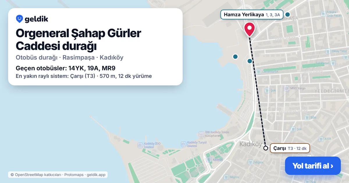 Orgeneral Şahap Gürler Caddesi otobüs durağı haritada: konumu ve yakındaki duraklar