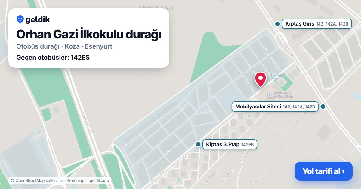 Orhan Gazi İlkokulu otobüs durağı haritada: konumu ve yakındaki duraklar