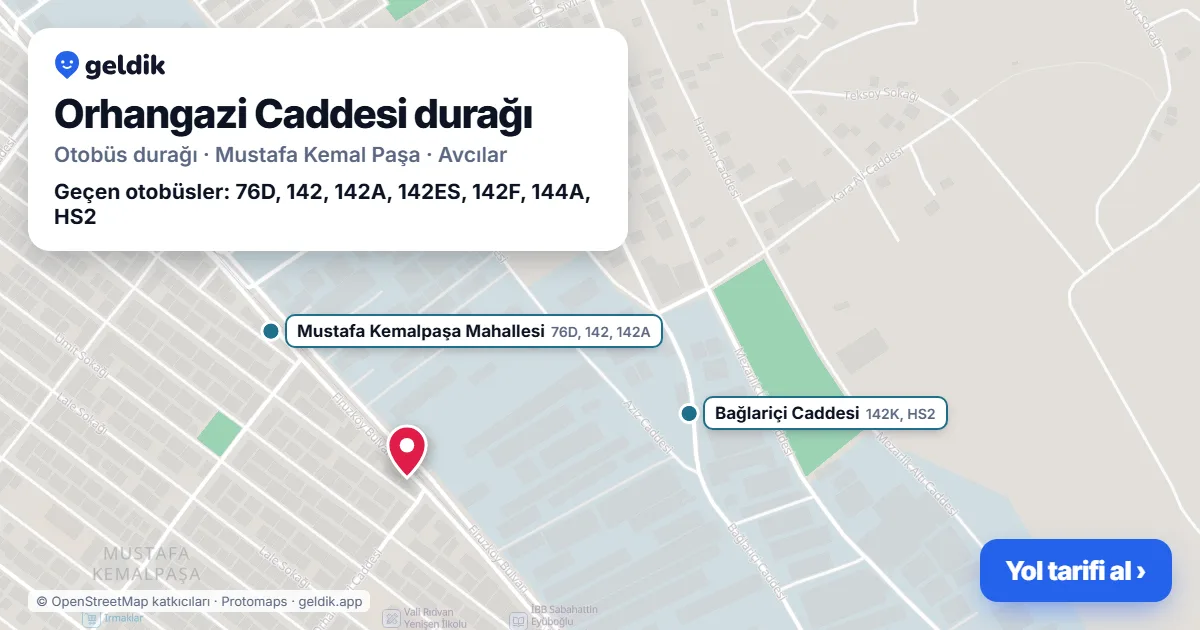 Orhangazi Caddesi otobüs durağı haritada: konumu ve yakındaki duraklar