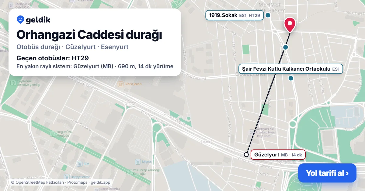 Orhangazi Caddesi otobüs durağı haritada: konumu ve yakındaki duraklar
