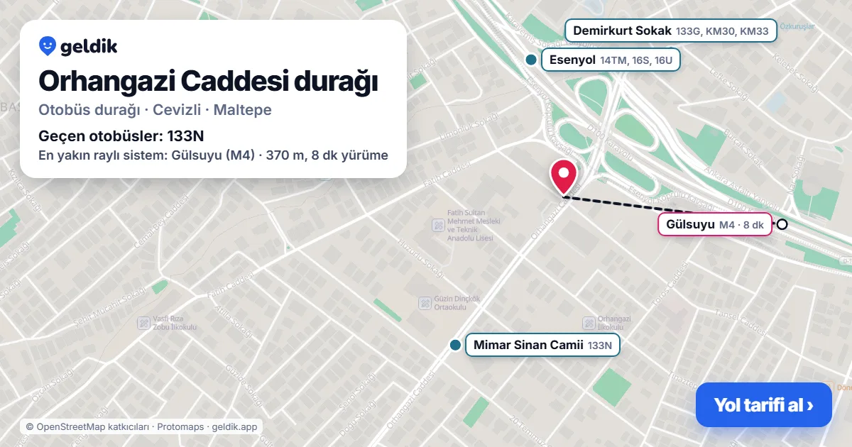 Orhangazi Caddesi otobüs durağı haritada: konumu ve yakındaki duraklar