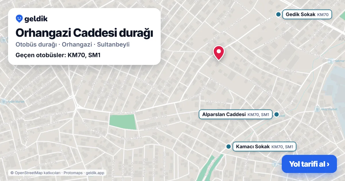 Orhangazi Caddesi otobüs durağı haritada: konumu ve yakındaki duraklar