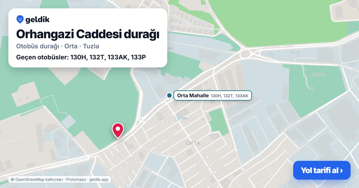 Orhangazi Caddesi otobüs durağı haritada: konumu ve yakındaki duraklar