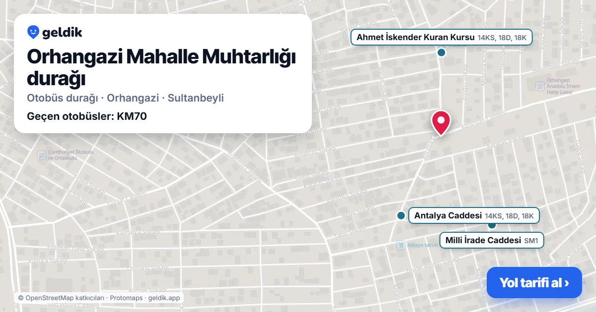 Orhangazi Mahalle Muhtarlığı otobüs durağı haritada: konumu ve yakındaki duraklar