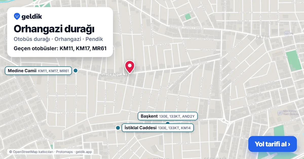 Orhangazi otobüs durağı haritada: konumu ve yakındaki duraklar