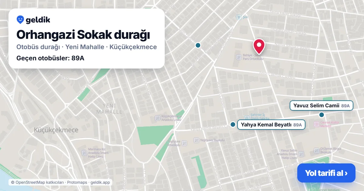 Orhangazi Sokak otobüs durağı haritada: konumu ve yakındaki duraklar