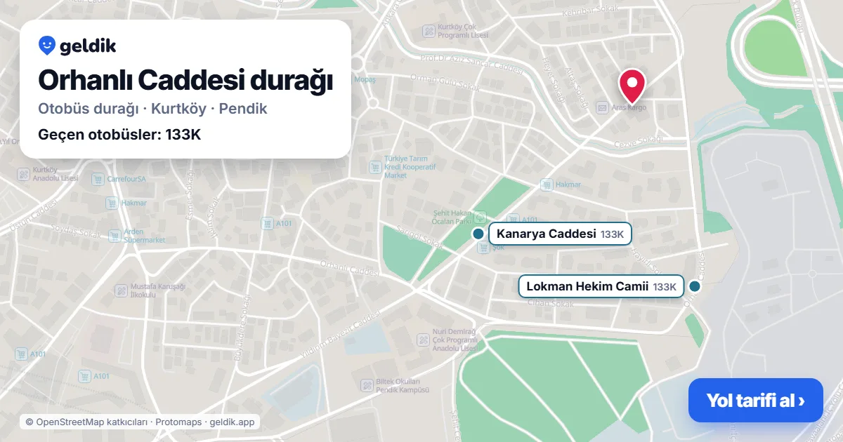 Orhanlı Caddesi otobüs durağı haritada: konumu ve yakındaki duraklar