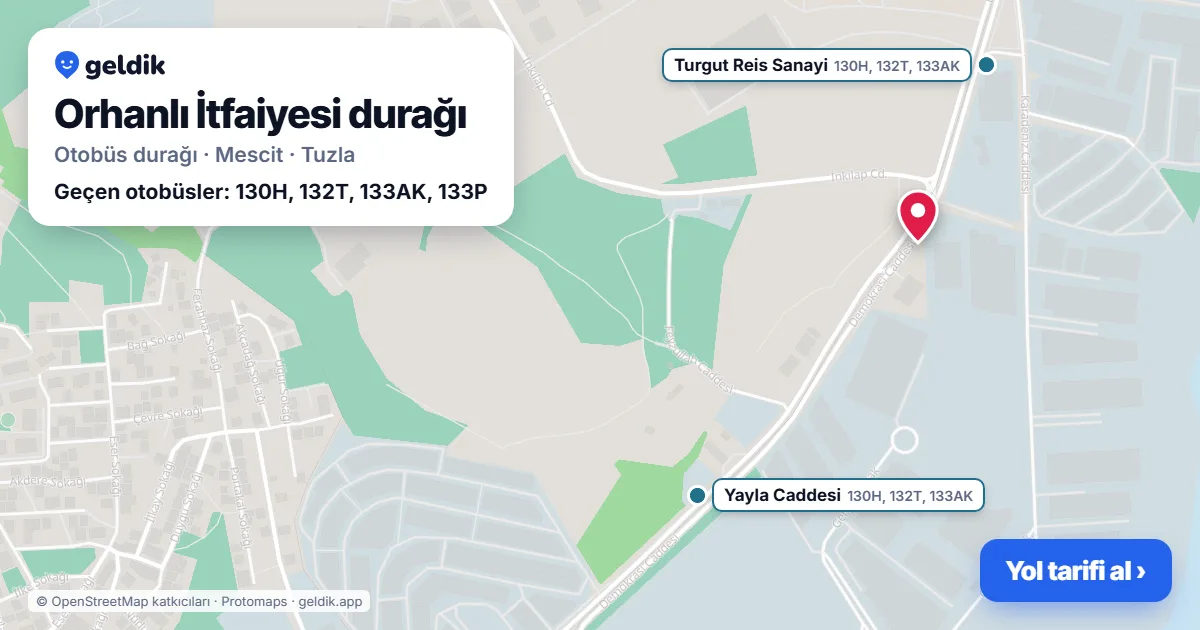 Orhanlı İtfaiyesi otobüs durağı haritada: konumu ve yakındaki duraklar
