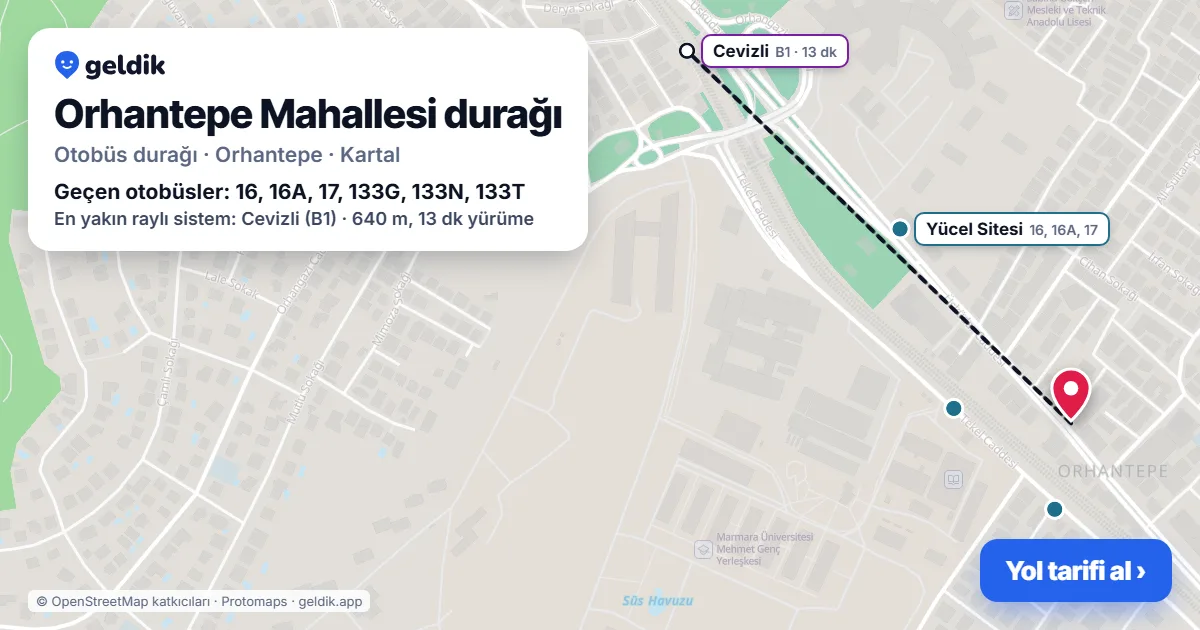Orhantepe Mahallesi otobüs durağı haritada: konumu ve yakındaki duraklar