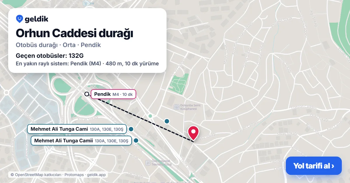 Orhun Caddesi otobüs durağı haritada: konumu ve yakındaki duraklar