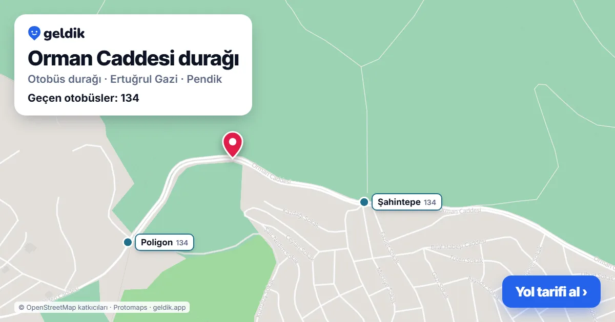 Orman Caddesi otobüs durağı haritada: konumu ve yakındaki duraklar