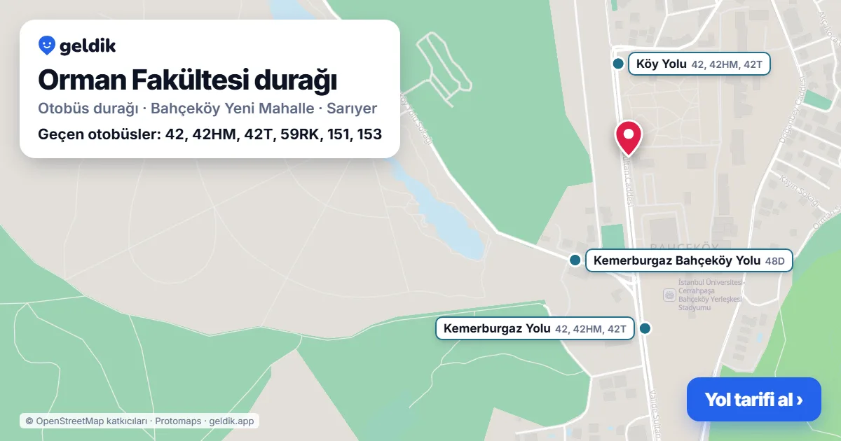 Orman Fakültesi otobüs durağı haritada: konumu ve yakındaki duraklar