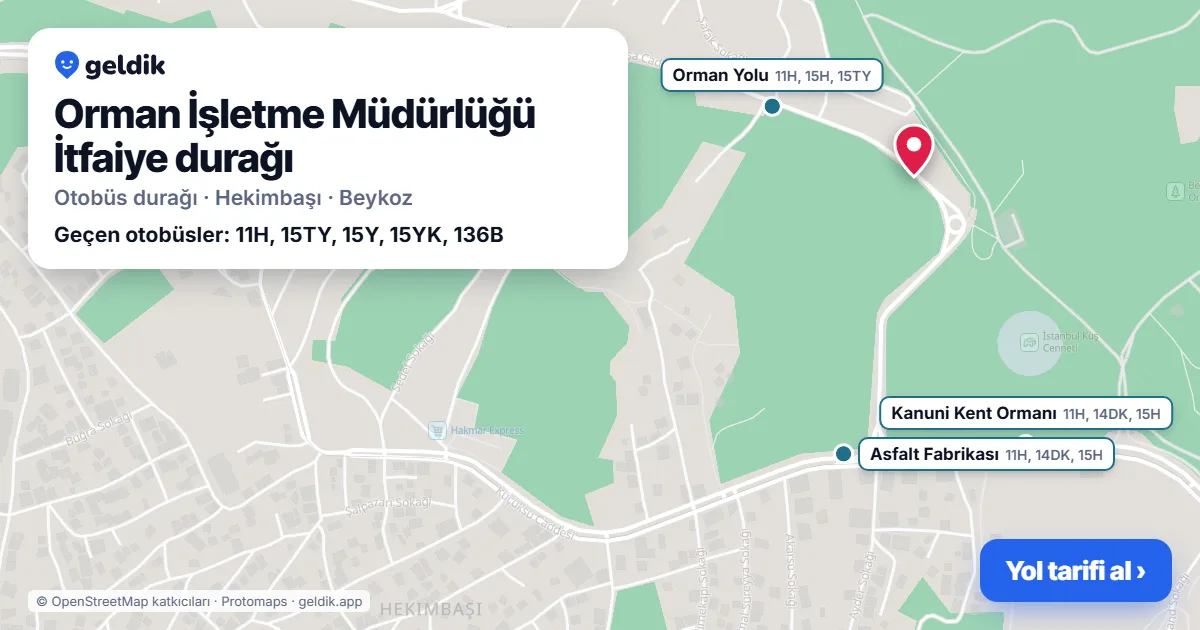 Orman İşletme Müdürlüğü İtfaiye otobüs durağı haritada: konumu ve yakındaki duraklar