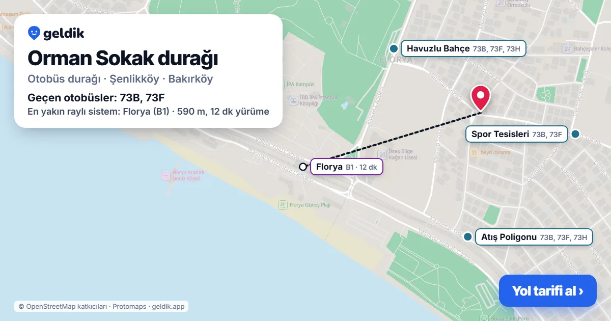 Orman Sokak otobüs durağı haritada: konumu ve yakındaki duraklar