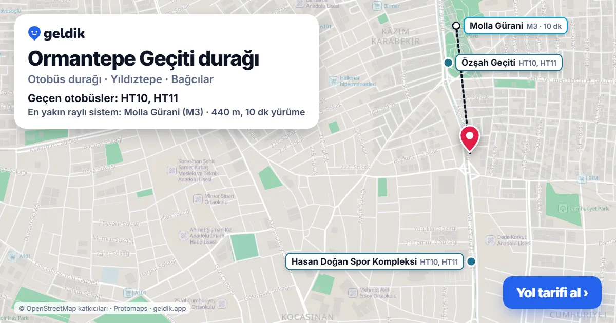 Ormantepe Geçiti otobüs durağı haritada: konumu ve yakındaki duraklar