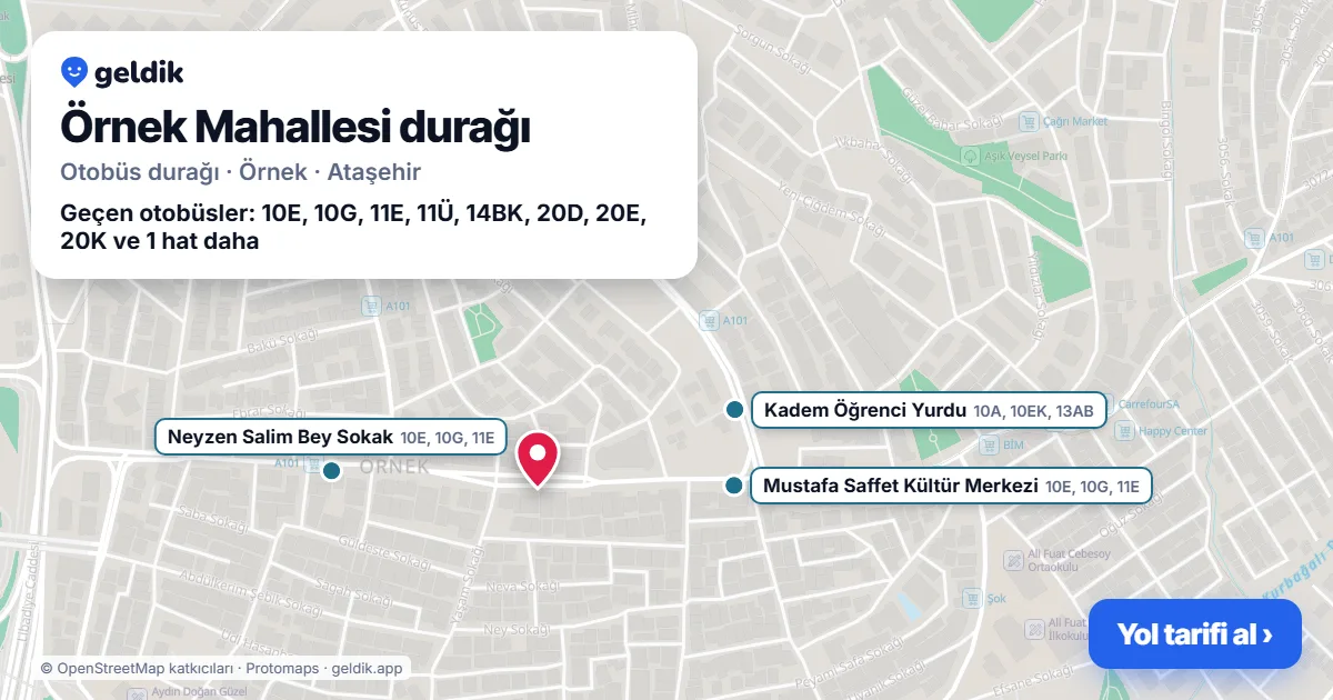Örnek Mahallesi otobüs durağı haritada: konumu ve yakındaki duraklar