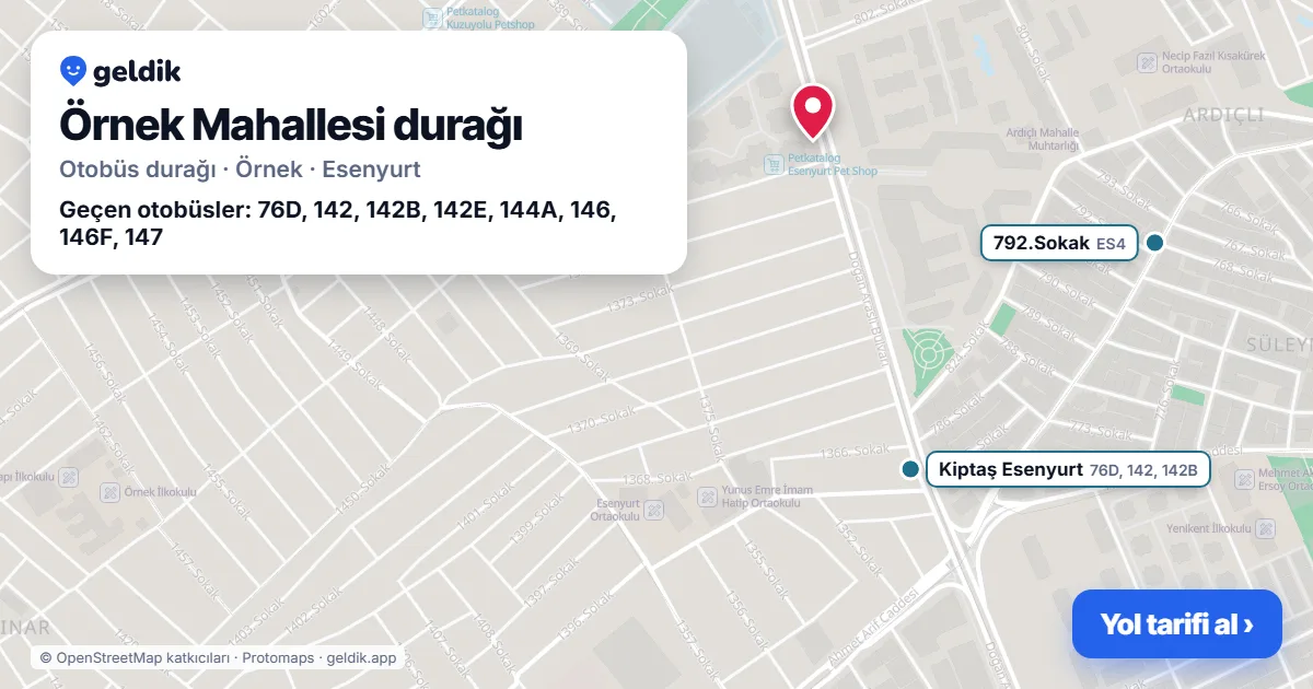 Örnek Mahallesi otobüs durağı haritada: konumu ve yakındaki duraklar