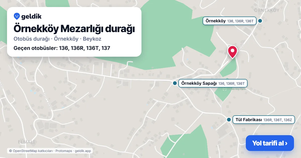 Örnekköy Mezarlığı otobüs durağı haritada: konumu ve yakındaki duraklar