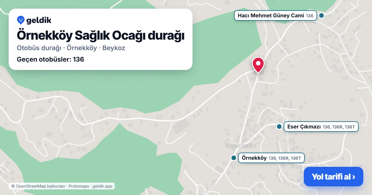 Örnekköy Sağlık Ocağı otobüs durağı haritada: konumu ve yakındaki duraklar