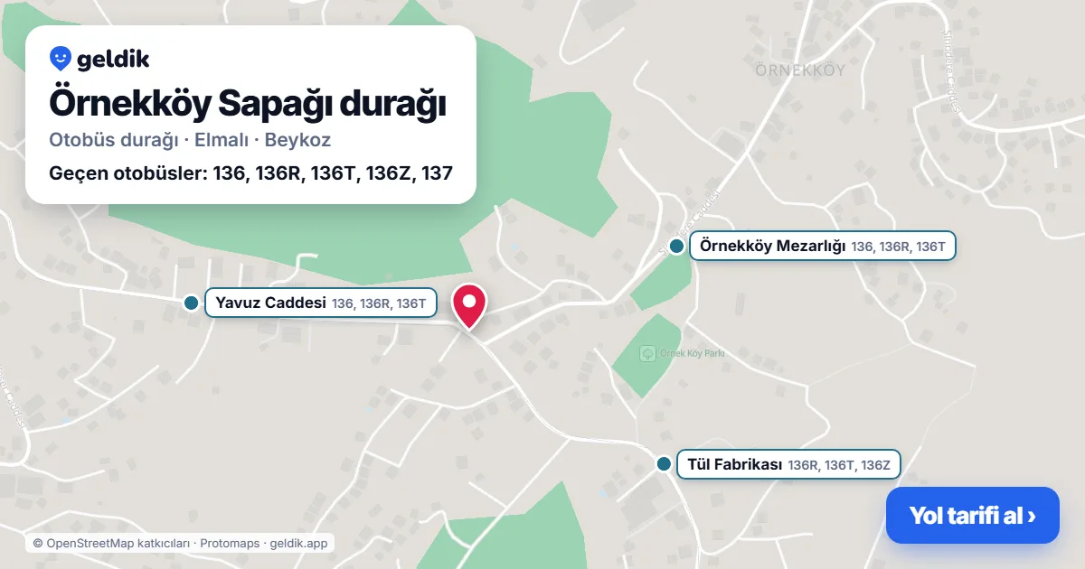 Örnekköy Sapağı otobüs durağı haritada: konumu ve yakındaki duraklar