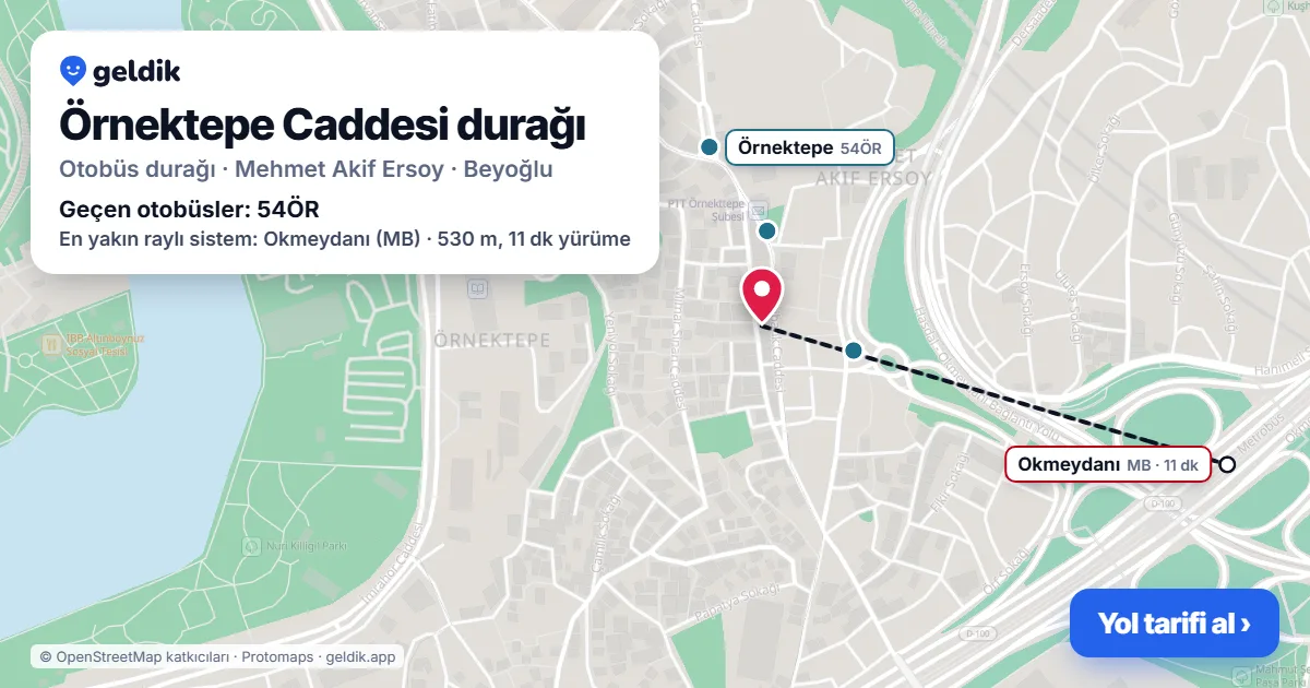 Örnektepe Caddesi otobüs durağı haritada: konumu ve yakındaki duraklar