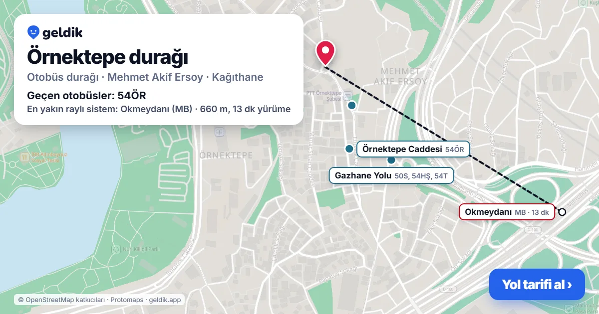 Örnektepe otobüs durağı haritada: konumu ve yakındaki duraklar