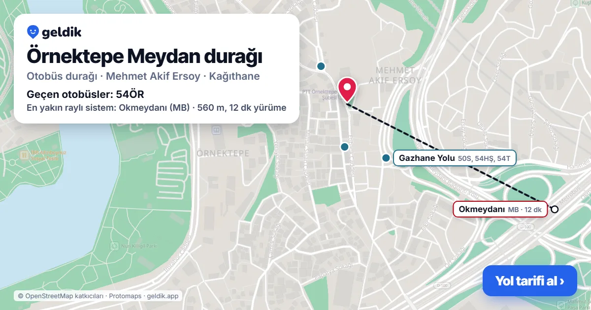 Örnektepe Meydan otobüs durağı haritada: konumu ve yakındaki duraklar
