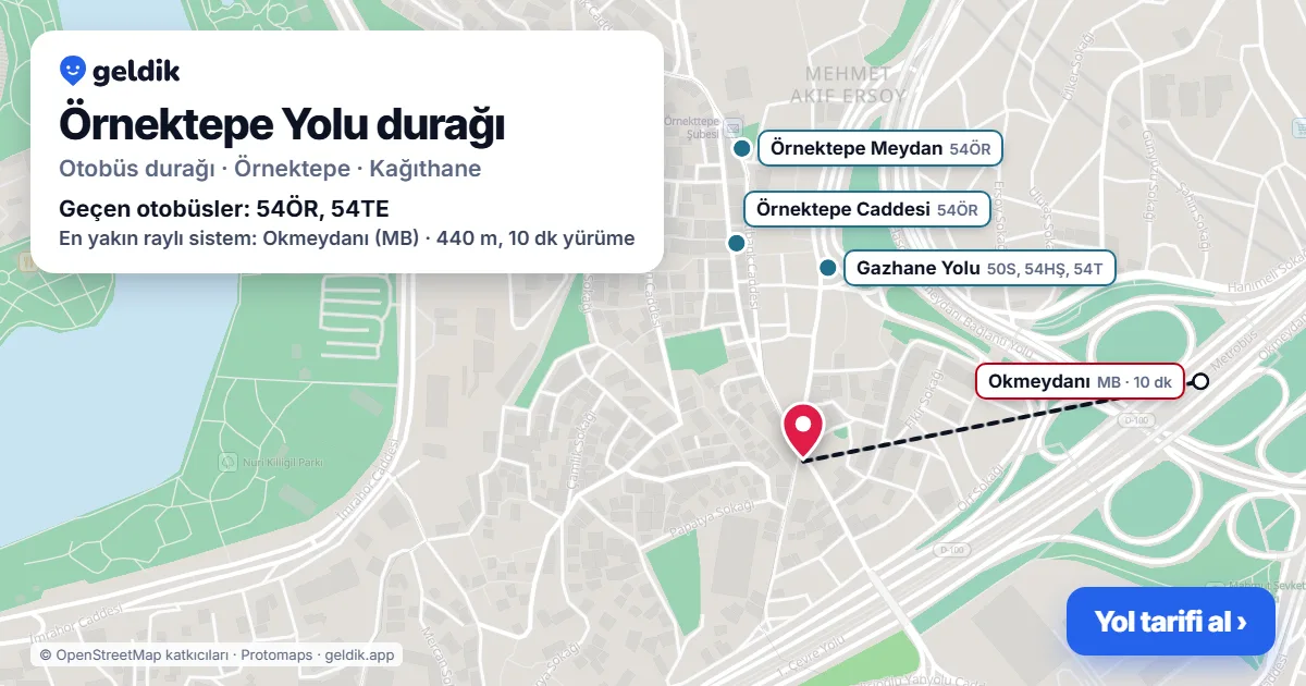 Örnektepe Yolu otobüs durağı haritada: konumu ve yakındaki duraklar