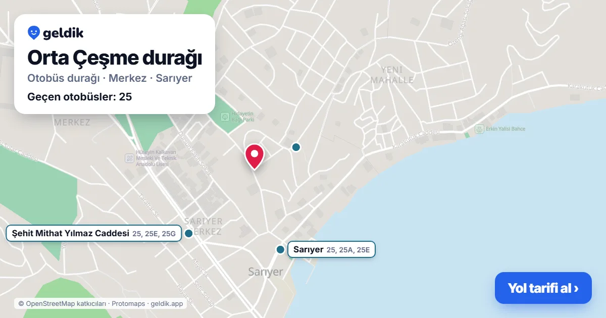 Orta Çeşme otobüs durağı haritada: konumu ve yakındaki duraklar