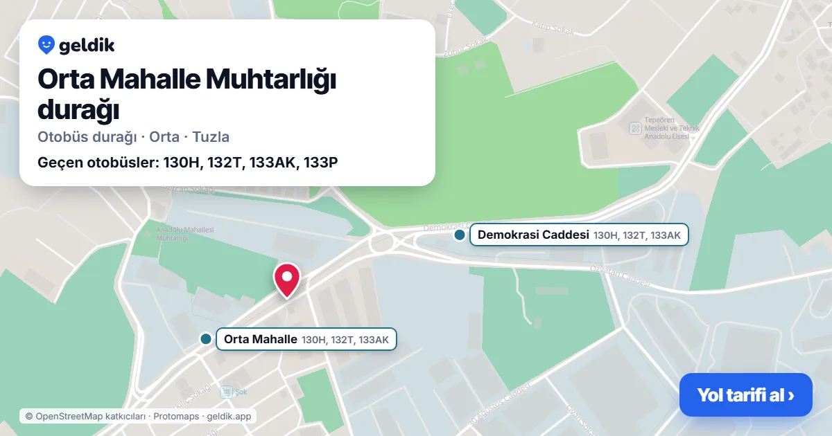 Orta Mahalle Muhtarlığı otobüs durağı haritada: konumu ve yakındaki duraklar