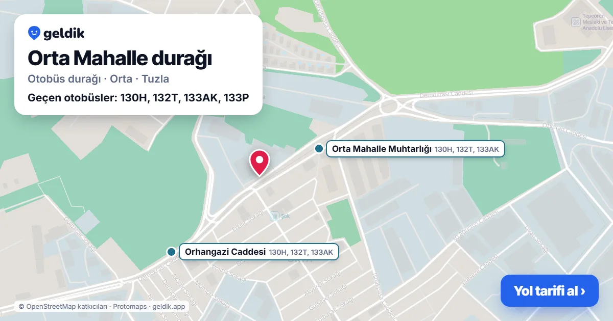 Orta Mahalle otobüs durağı haritada: konumu ve yakındaki duraklar