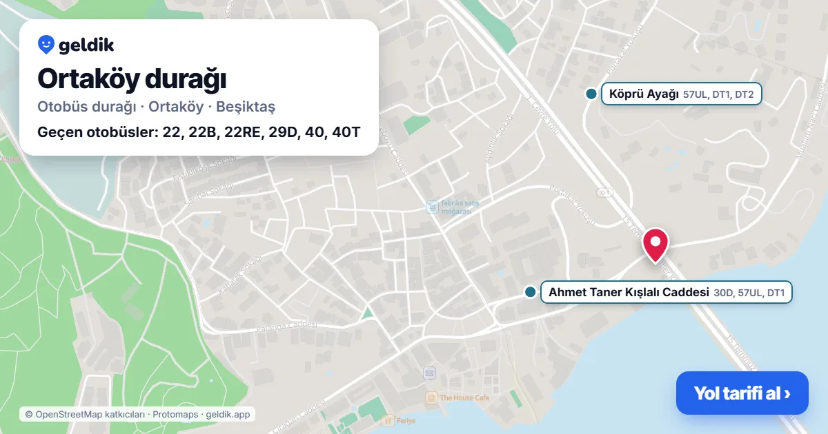 Ortaköy otobüs durağı haritada: konumu ve yakındaki duraklar