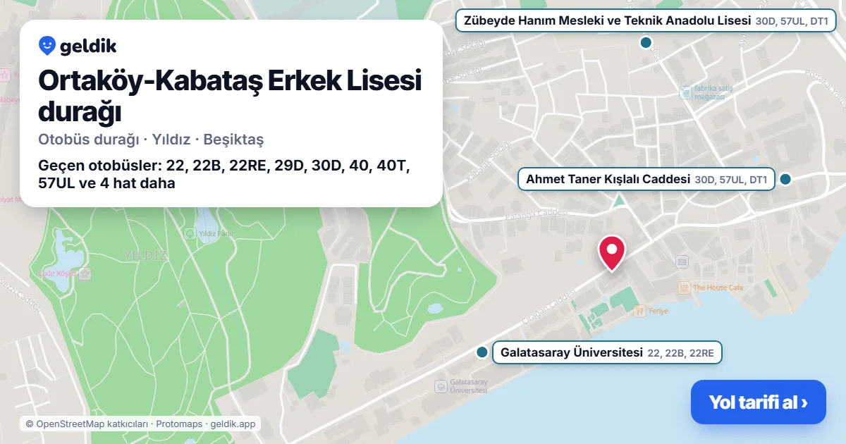 Ortaköy-Kabataş Erkek Lisesi otobüs durağı haritada: konumu ve yakındaki duraklar