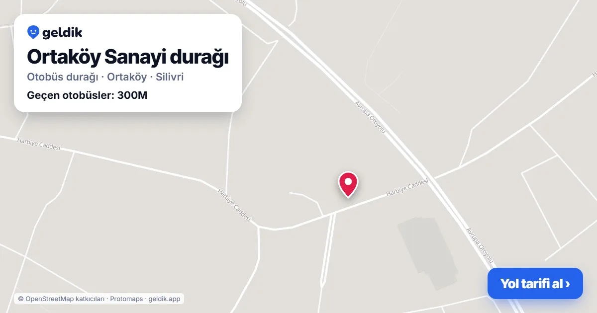 Ortaköy Sanayi otobüs durağı haritada: konumu ve yakındaki duraklar
