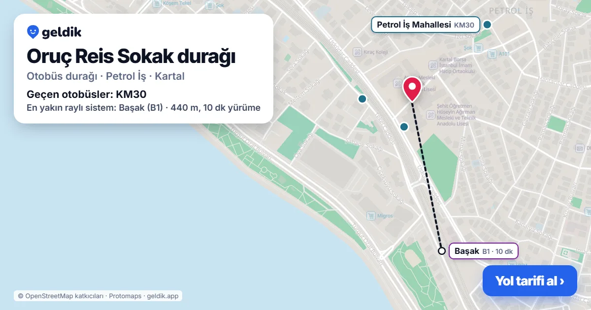 Oruç Reis Sokak otobüs durağı haritada: konumu ve yakındaki duraklar