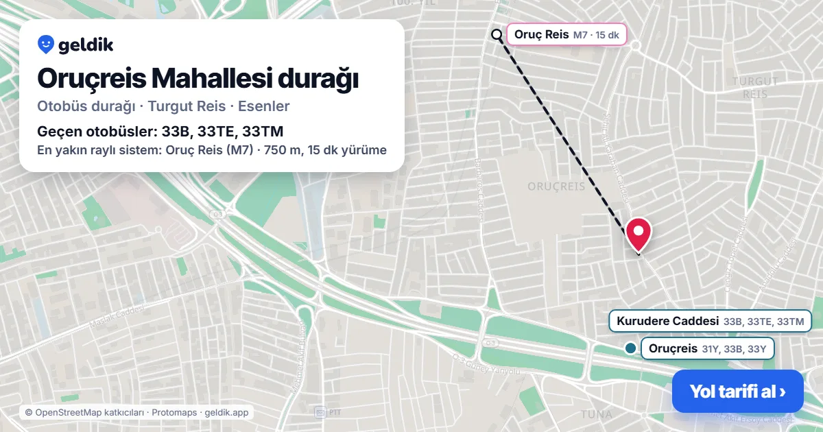Oruçreis Mahallesi otobüs durağı haritada: konumu ve yakındaki duraklar