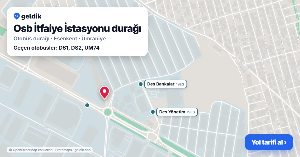 Osb İtfaiye İstasyonu otobüs durağı haritada: konumu ve yakındaki duraklar