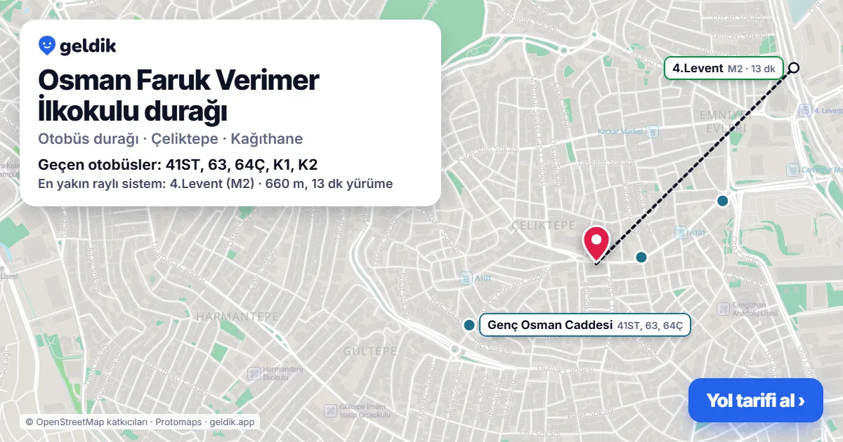 Osman Faruk Verimer İlkokulu otobüs durağı haritada: konumu ve yakındaki duraklar