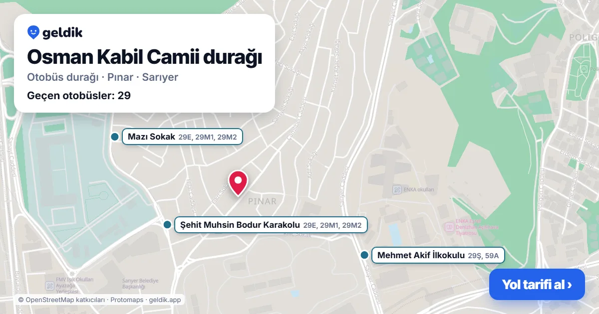 Osman Kabil Camii otobüs durağı haritada: konumu ve yakındaki duraklar