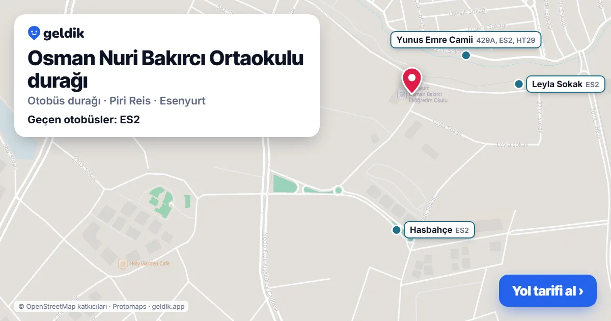 Osman Nuri Bakırcı Ortaokulu otobüs durağı haritada: konumu ve yakındaki duraklar