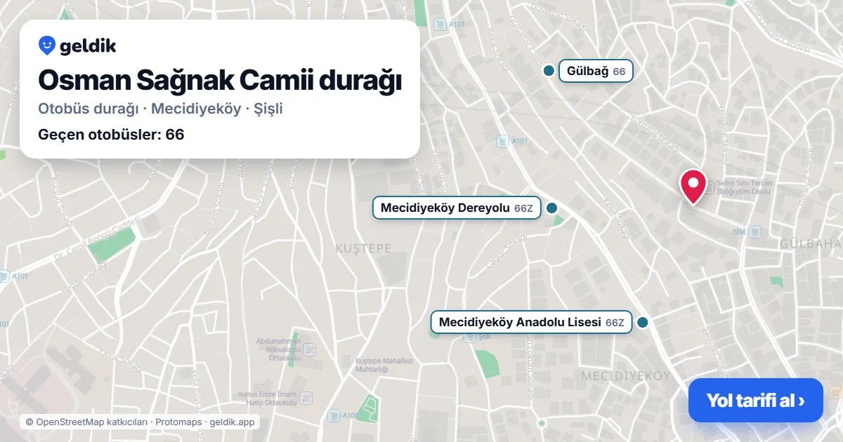 Osman Sağnak Camii otobüs durağı haritada: konumu ve yakındaki duraklar