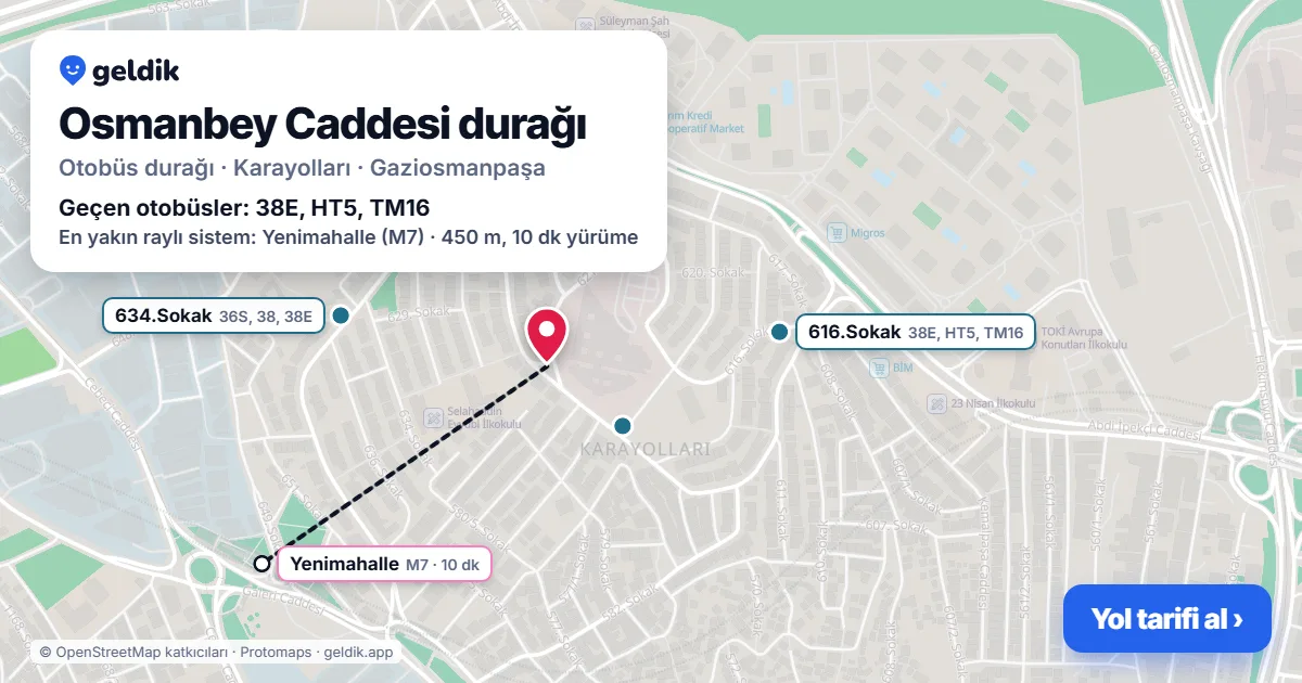 Osmanbey Caddesi otobüs durağı haritada: konumu ve yakındaki duraklar