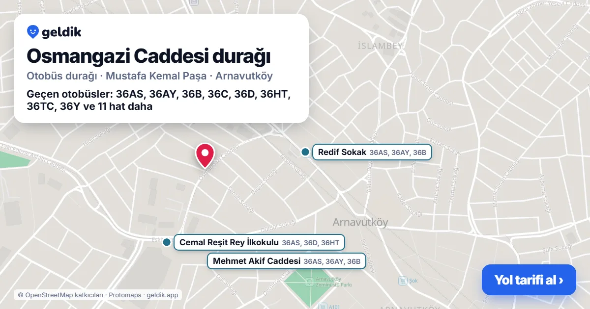 Osmangazi Caddesi otobüs durağı haritada: konumu ve yakındaki duraklar