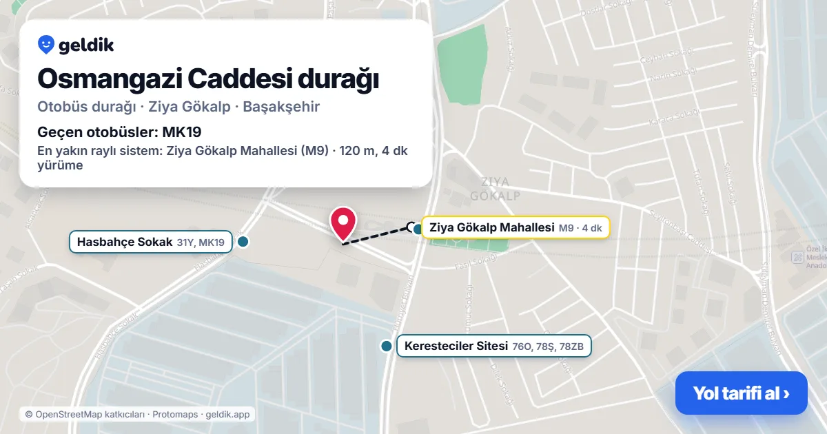 Osmangazi Caddesi otobüs durağı haritada: konumu ve yakındaki duraklar
