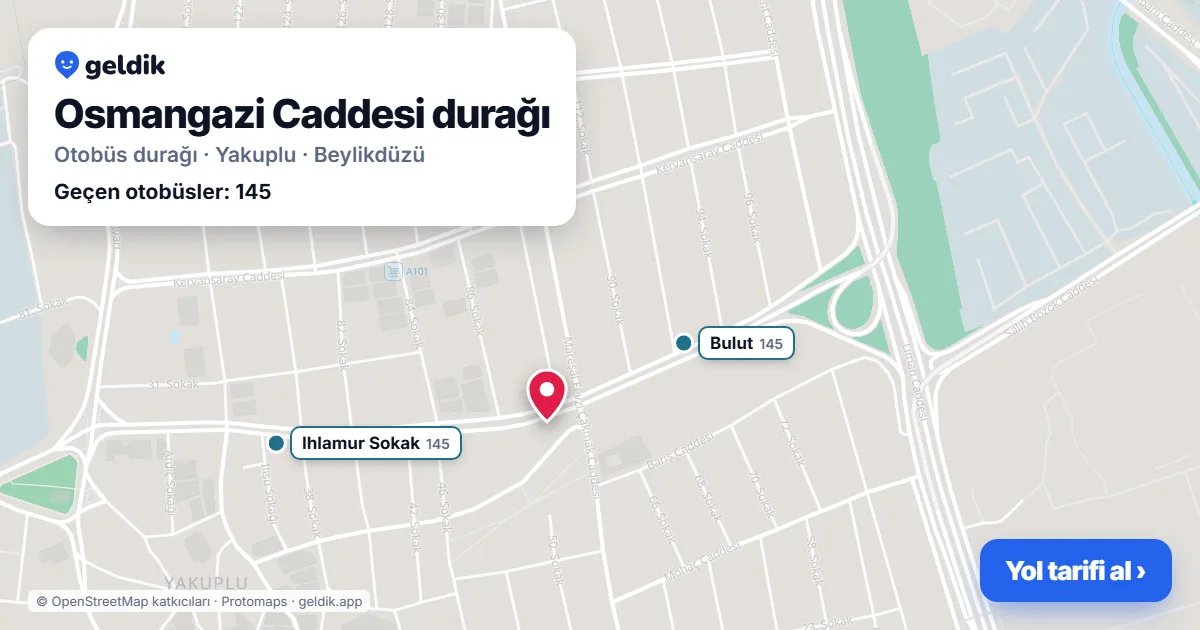 Osmangazi Caddesi otobüs durağı haritada: konumu ve yakındaki duraklar