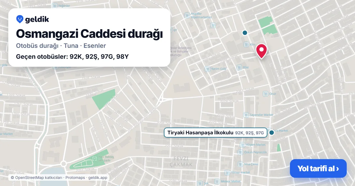 Osmangazi Caddesi otobüs durağı haritada: konumu ve yakındaki duraklar