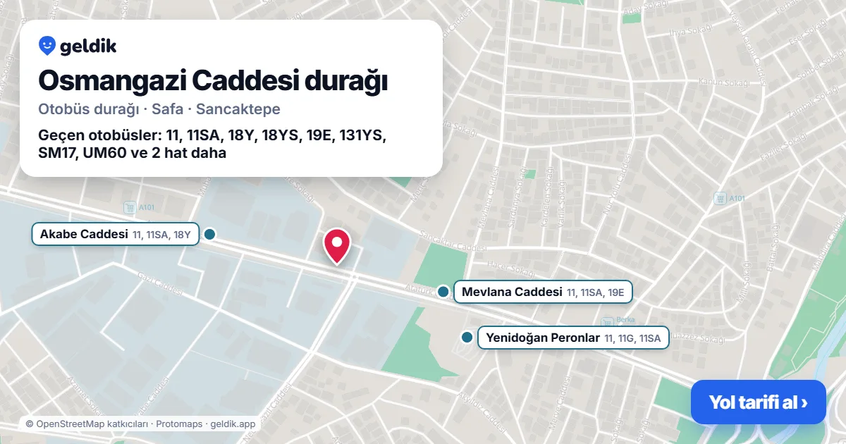 Osmangazi Caddesi otobüs durağı haritada: konumu ve yakındaki duraklar