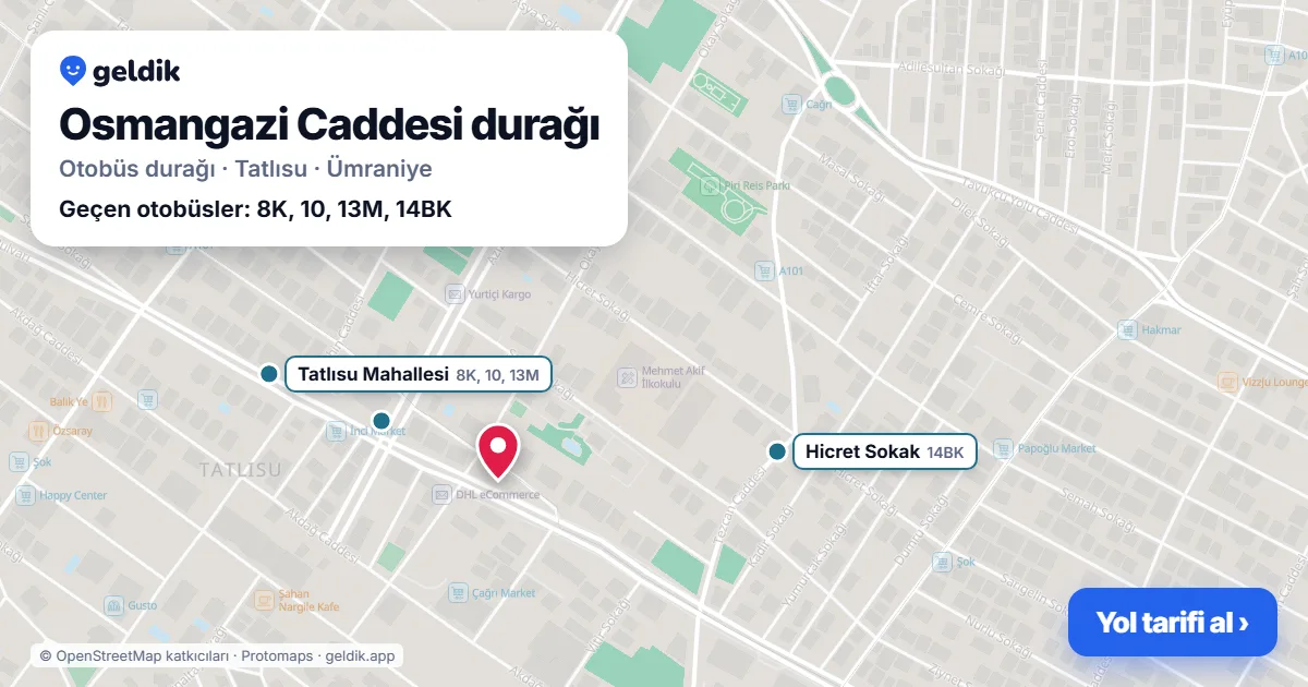 Osmangazi Caddesi otobüs durağı haritada: konumu ve yakındaki duraklar