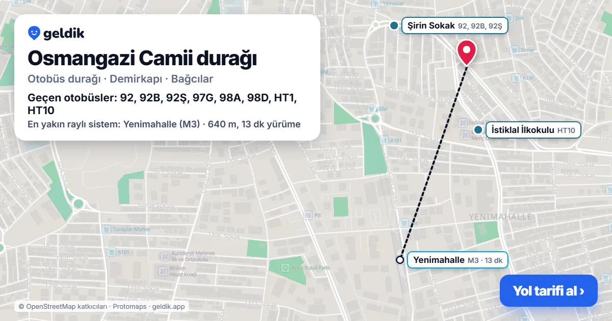 Osmangazi Camii otobüs durağı haritada: konumu ve yakındaki duraklar